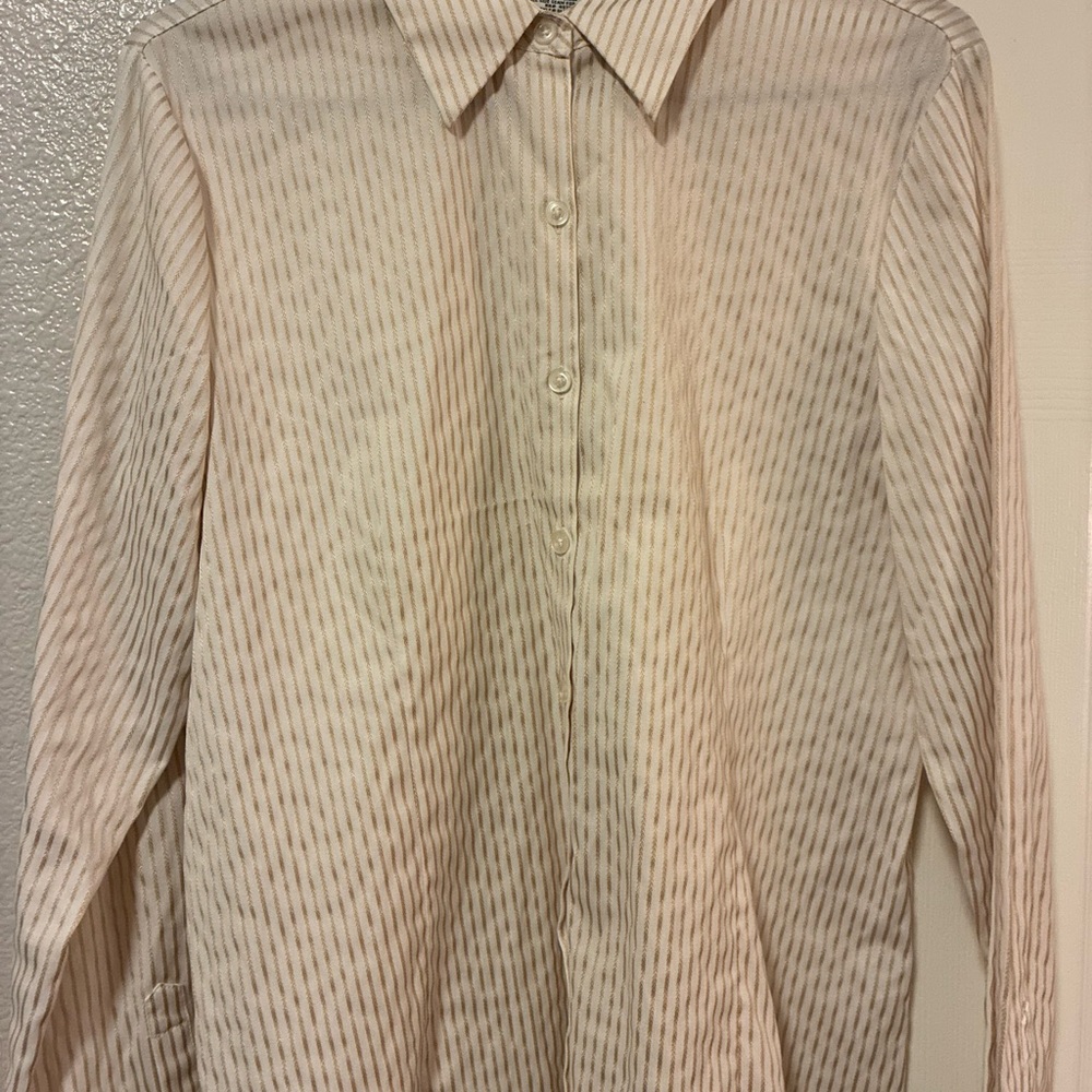 George Women's Button Down Shirt with Cream and Gold Stripes